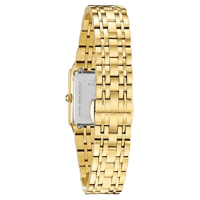 Ladies' Bulova Futuro Diamond Accent Gold-Tone Watch with Rectangular Gold-Tone Dial (Model: 97P140)