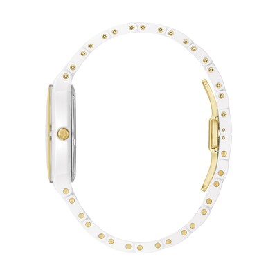 Ladies' Bulova Millenia Diamond Accent Gold-Tone and White Ceramic Watch with Mother-of-Pearl Dial (Model: 98R292)