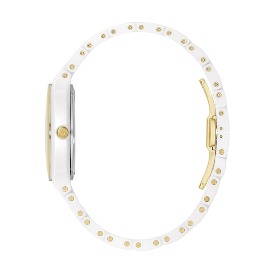 Ladies' Bulova Millenia Diamond Accent Gold-Tone and White Ceramic Watch with Mother-of-Pearl Dial (Model: 98R292)