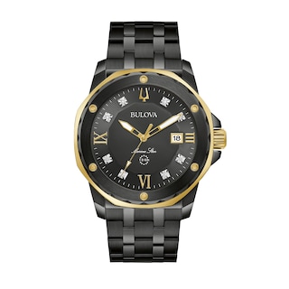 Men's Bulova Marine Star Diamond Accent Two-Tone IP Watch with Black Dial (Model: 98D176)