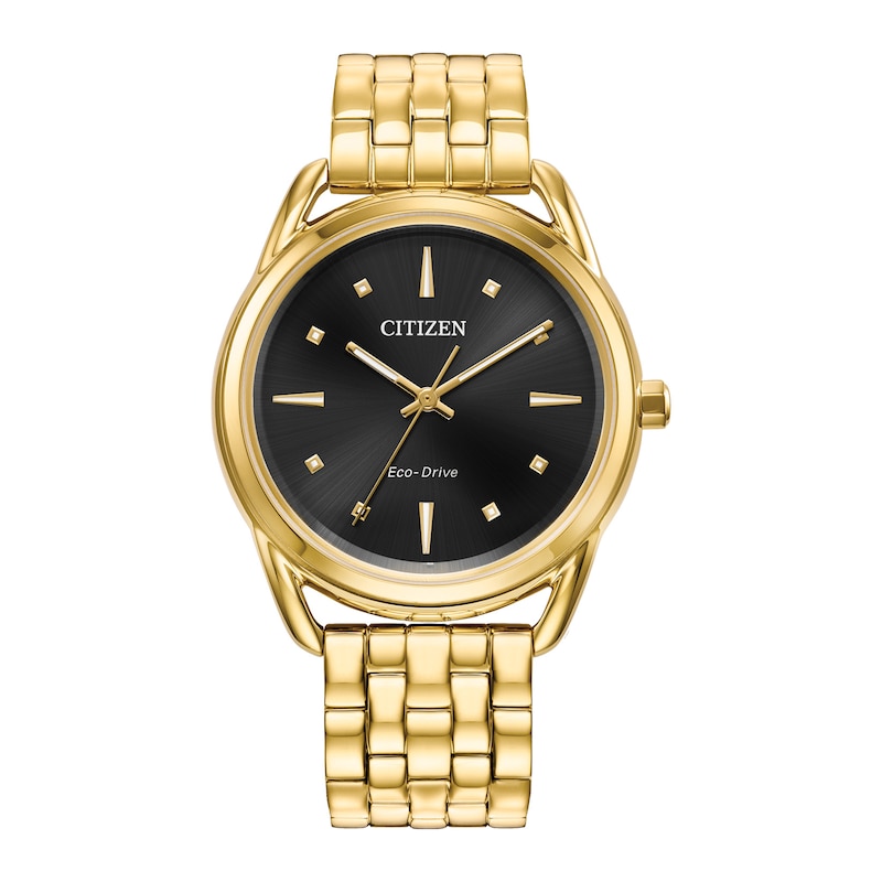 Ladies' Citizen Eco-Drive® Dress Classic Gold-Tone Watch with Black Dial (Model: FE7092-50E)