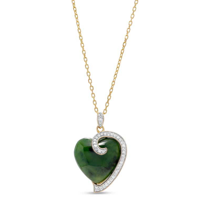 16.0mm Heart-Shaped Jade and 0.17 CT. T.W. Diamond Curl Overlay Pendant in 14K Gold|Peoples Jewellers