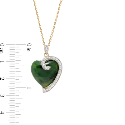 16.0mm Heart-Shaped Jade and 0.17 CT. T.W. Diamond Curl Overlay Pendant in 14K Gold