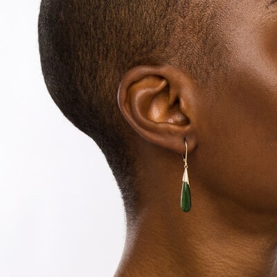 Elongated Jade Teardrop Earrings in 14K Gold