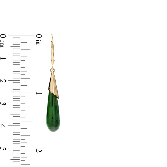 Elongated Jade Teardrop Earrings in 14K Gold