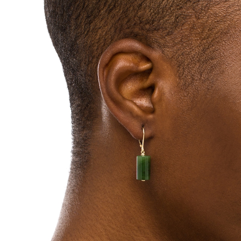 Jade Cylinder Block Drop Earrings in 14K Gold|Peoples Jewellers