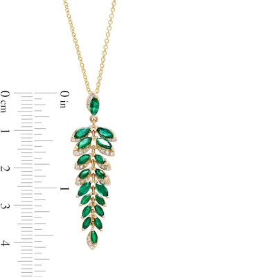 EFFY™ Collection Marquise-Cut Emerald and 0.13 CT. T.W. Diamond Graduated Leaf Vine Linear Drop Pendant in 14K Gold