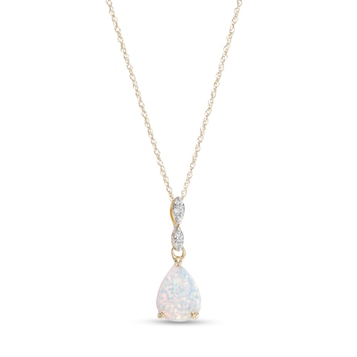 Pear-Shaped Lab-Created Opal and Diamond Accent Teardrop Pendant in 10K Gold