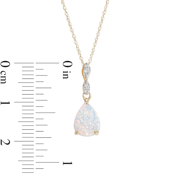 Pear-Shaped Lab-Created Opal and Diamond Accent Teardrop Pendant in 10K Gold