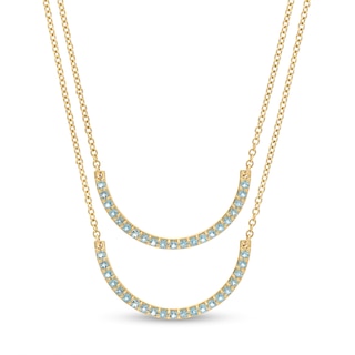 Swiss Blue Topaz Half Circle Necklace Set in 10K Gold