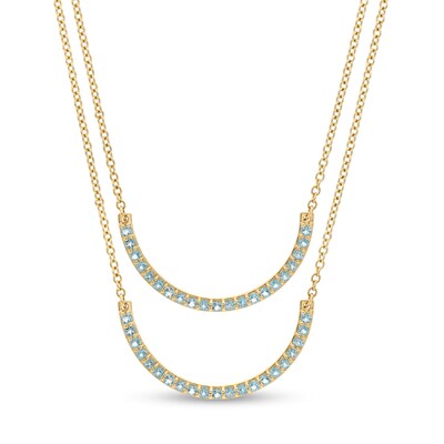 Swiss Blue Topaz Half Circle Necklace Set in 10K Gold