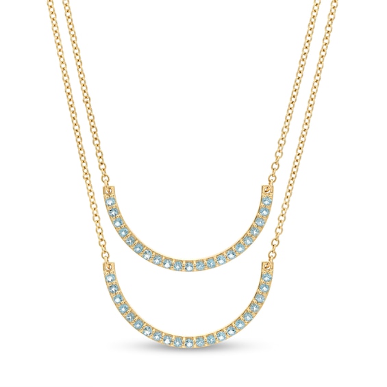 Swiss Blue Topaz Half Circle Necklace Set in 10K Gold