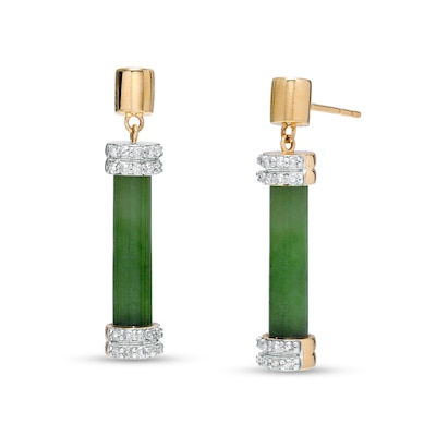 Jade and 0.29 CT. T.W. Diamond Cuff Bar Drop Earrings in 14K Gold