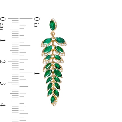 EFFY™ Collection Marquise-Cut Emerald and 0.26 CT. T.W. Diamond Graduated Leaf Vine Linear Drop Earrings in 14K Gold