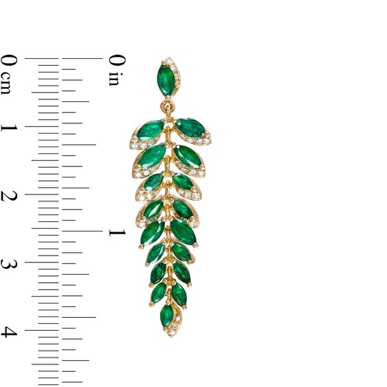 EFFY™ Collection Marquise-Cut Emerald and 0.26 CT. T.W. Diamond Graduated Leaf Vine Linear Drop Earrings in 14K Gold