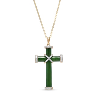 Jade and 0.11 CT. T.W. Diamond Cross Pendant in 14K Gold