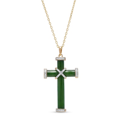 Jade and 0.11 CT. T.W. Diamond Cross Pendant in 14K Gold