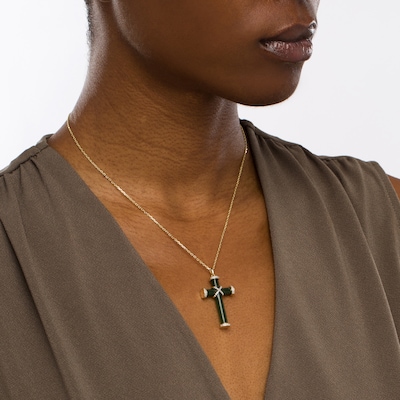 Jade and 0.11 CT. T.W. Diamond Cross Pendant in 14K Gold