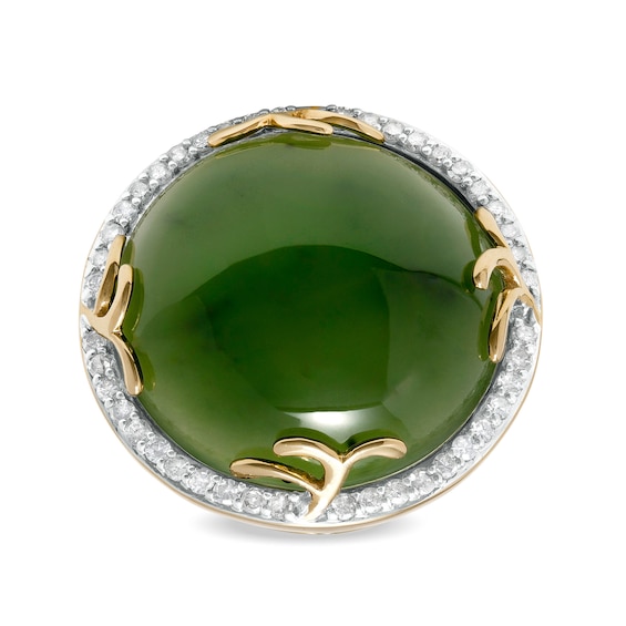 20.0mm Jade and 0.36 CT. T.W. Diamond Frame Ring in 14K Gold