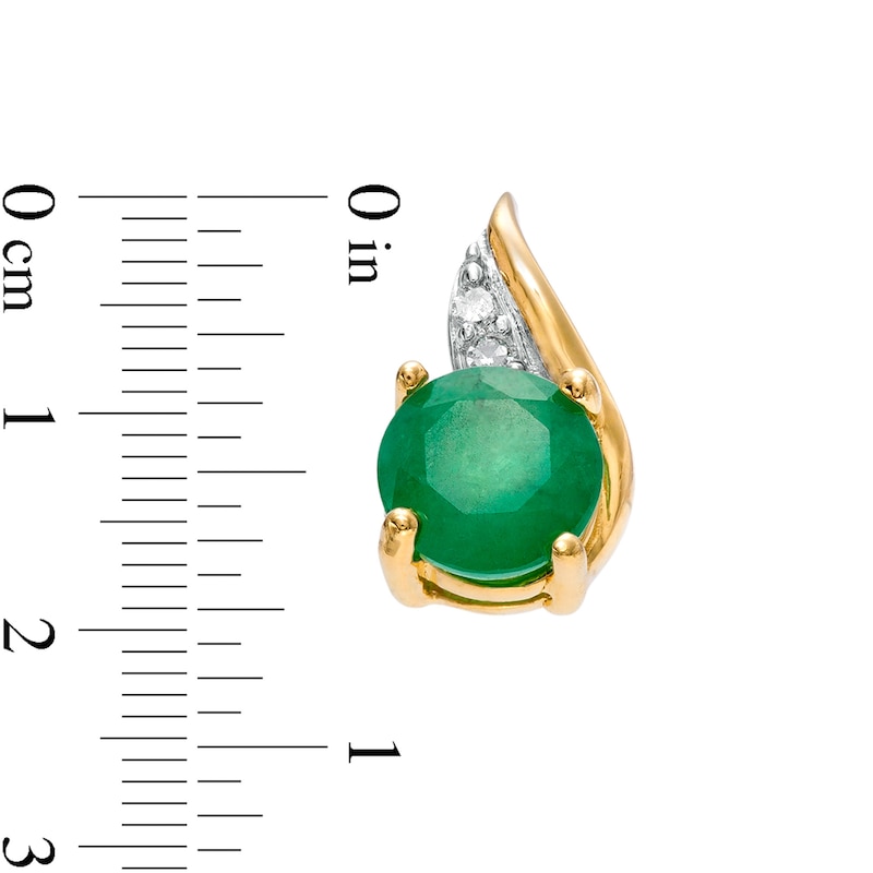 4.0mm Emerald and Diamond Accent Flame Stud Earrings in 10K Gold|Peoples Jewellers
