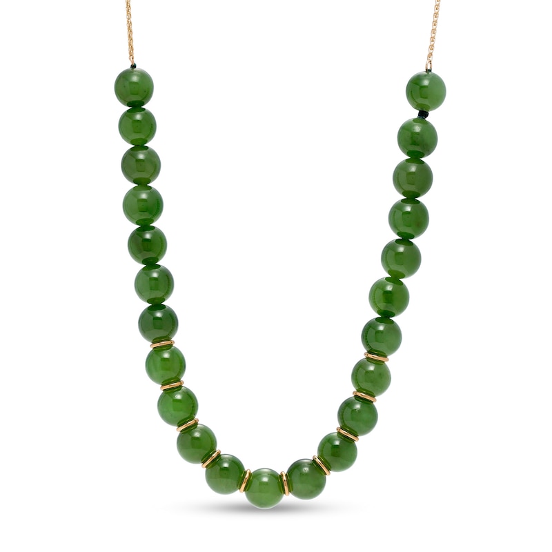 8.0mm Jade Bead Adjustable Necklace in 14K Gold|Peoples Jewellers
