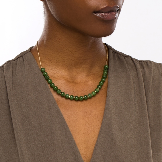 8.0mm Jade Bead Adjustable Necklace in 14K Gold