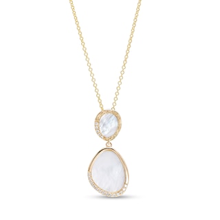 EFFY™ Collection Mother-of-Pearl and 0.08 CT. T.W. Diamond Abstract Double Drop Pendant in 14K Gold