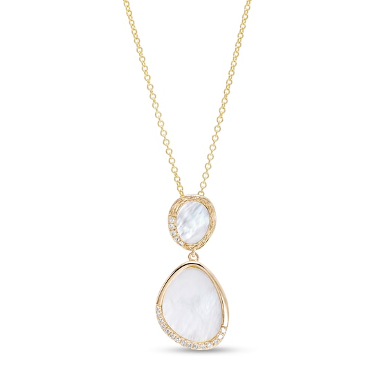 EFFY™ Collection Mother-of-Pearl and 0.08 CT. T.W. Diamond Abstract Double Drop Pendant in 14K Gold