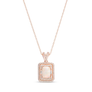 Emerald-Cut Opal and 0.18 CT. T.W. Diamond Double Frame Split Bail Pendant in 10K Rose Gold