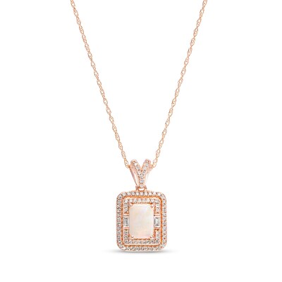 Emerald-Cut Opal and 0.18 CT. T.W. Diamond Double Frame Split Bail Pendant in 10K Rose Gold