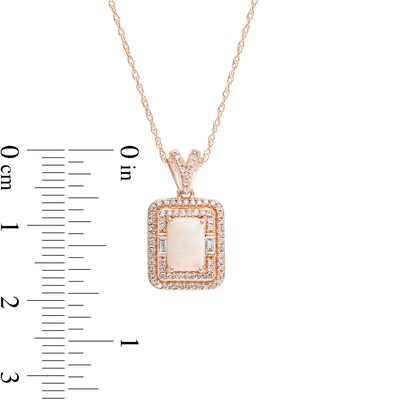 Emerald-Cut Opal and 0.18 CT. T.W. Diamond Double Frame Split Bail Pendant in 10K Rose Gold