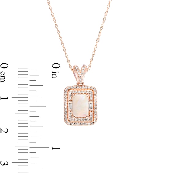 Emerald-Cut Opal and 0.18 CT. T.W. Diamond Double Frame Split Bail Pendant in 10K Rose Gold