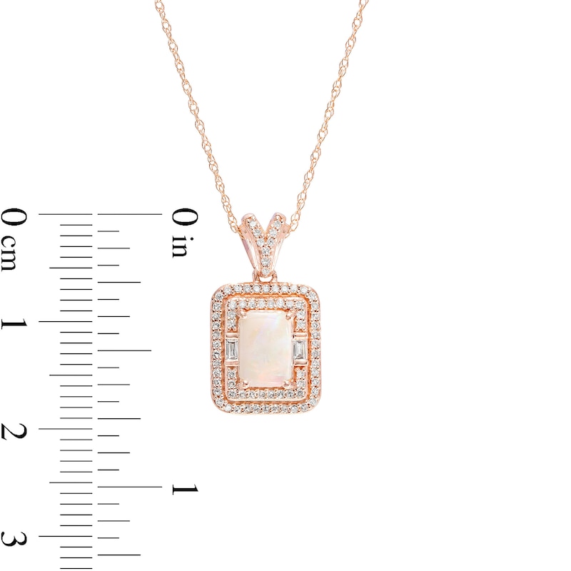 Emerald-Cut Opal and 0.18 CT. T.W. Diamond Double Frame Split Bail Pendant in 10K Rose Gold|Peoples Jewellers