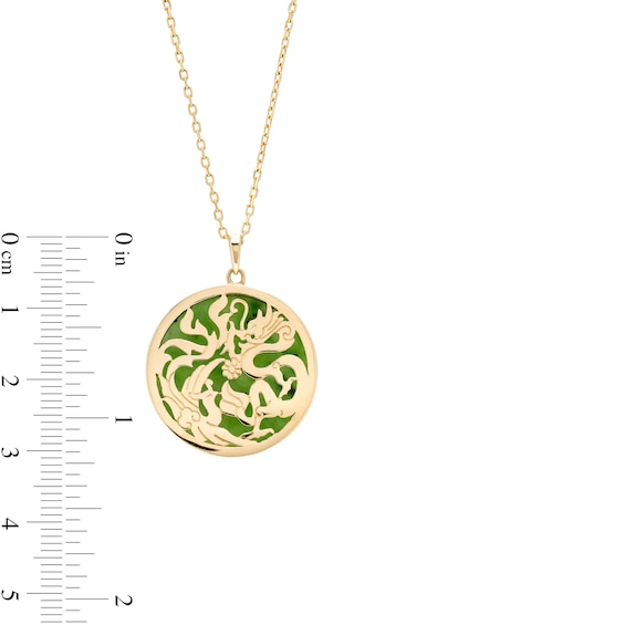 Jade Dragon Medallion Pendant in 14K Gold