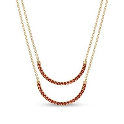 Garnet Half Circle Necklace Set in 10K Gold