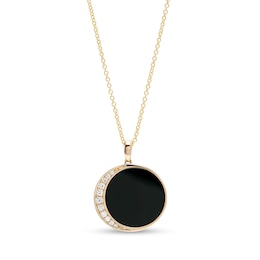 EFFY™ Collection 16.0mm Onyx and 0.11 CT. T.W. Diamond Crescent Moon Drop Pendant in 14K Gold