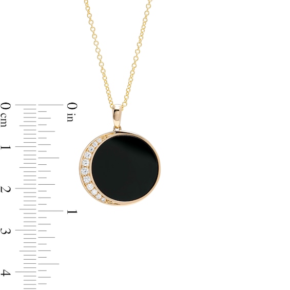 EFFY™ Collection 16.0mm Onyx and 0.11 CT. T.W. Diamond Crescent Moon Drop Pendant in 14K Gold