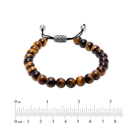 Men's 8.0mm Brown Quartz Bead Tribal Pattern Bolo Bracelet in Stainless Steel and Black Ion-Plate – 10.5"