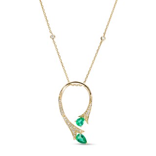 Pear-Shaped Emerald and 0.14 CT. T.W. Diamond Floral Loop Station Pendant in 10K Gold