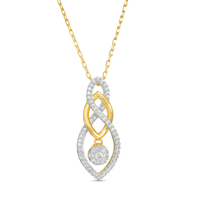 0.20 CT. T.W. Multi-Diamond Dangle Flame and Infinity Interlocking Pendant in 10K Gold|Peoples Jewellers