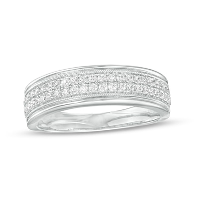 Men's 0.50 CT. T.W. Diamond Double Row Band in 10K White Gold