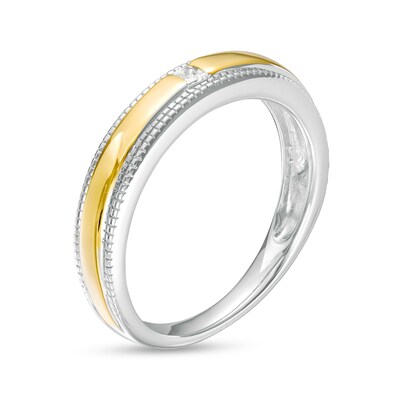 0.04 CT. Princess-Cut Diamond Solitaire Beaded Edge Band in 10K Two-Tone Gold