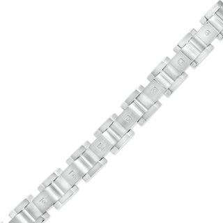 Men's 0.086 CT. T.W. Diamond Multi-Finish Curved Slope Triple Row Link Chain Bracelet in Stainless Steel – 8.8"