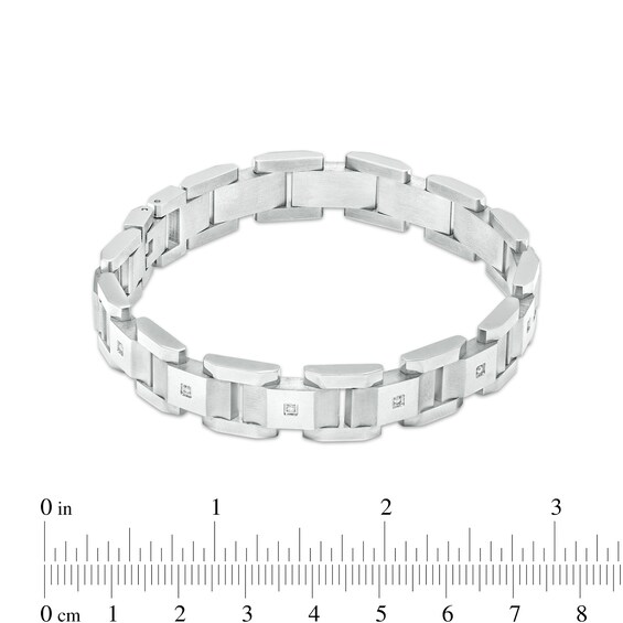 Men's 0.086 CT. T.W. Diamond Multi-Finish Curved Slope Triple Row Link Chain Bracelet in Stainless Steel – 8.8"