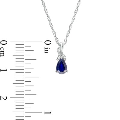 Pear-Shaped Blue Sapphire and Diamond Accent Swirl Ribbon Teardrop Pendant in 10K White Gold