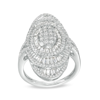 1.50 CT. T.W. Oval Multi-Diamond Layered Fan Ring in 10K White Gold