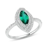 Marquise Lab-Created Emerald and White Lab-Created Sapphire Bypass Double Frame Ring in Sterling Silver