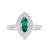 Marquise Lab-Created Emerald and White Lab-Created Sapphire Bypass Double Frame Ring in Sterling Silver