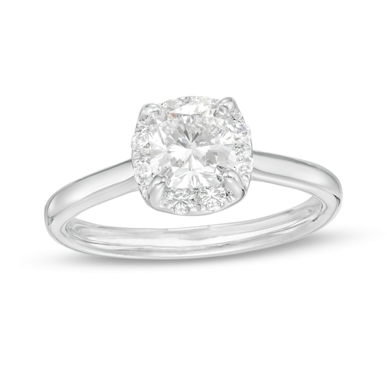 1.25 CT. T.W. Certified Cushion-Cut Lab-Created Diamond Solitaire Frame Engagement Ring in 14K White Gold (F/SI2)