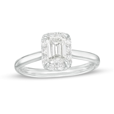 1.25 CT. T.W. Certified Emerald-Cut Lab-Created Diamond Solitaire Frame Engagement Ring in 14K White Gold (F/SI2)